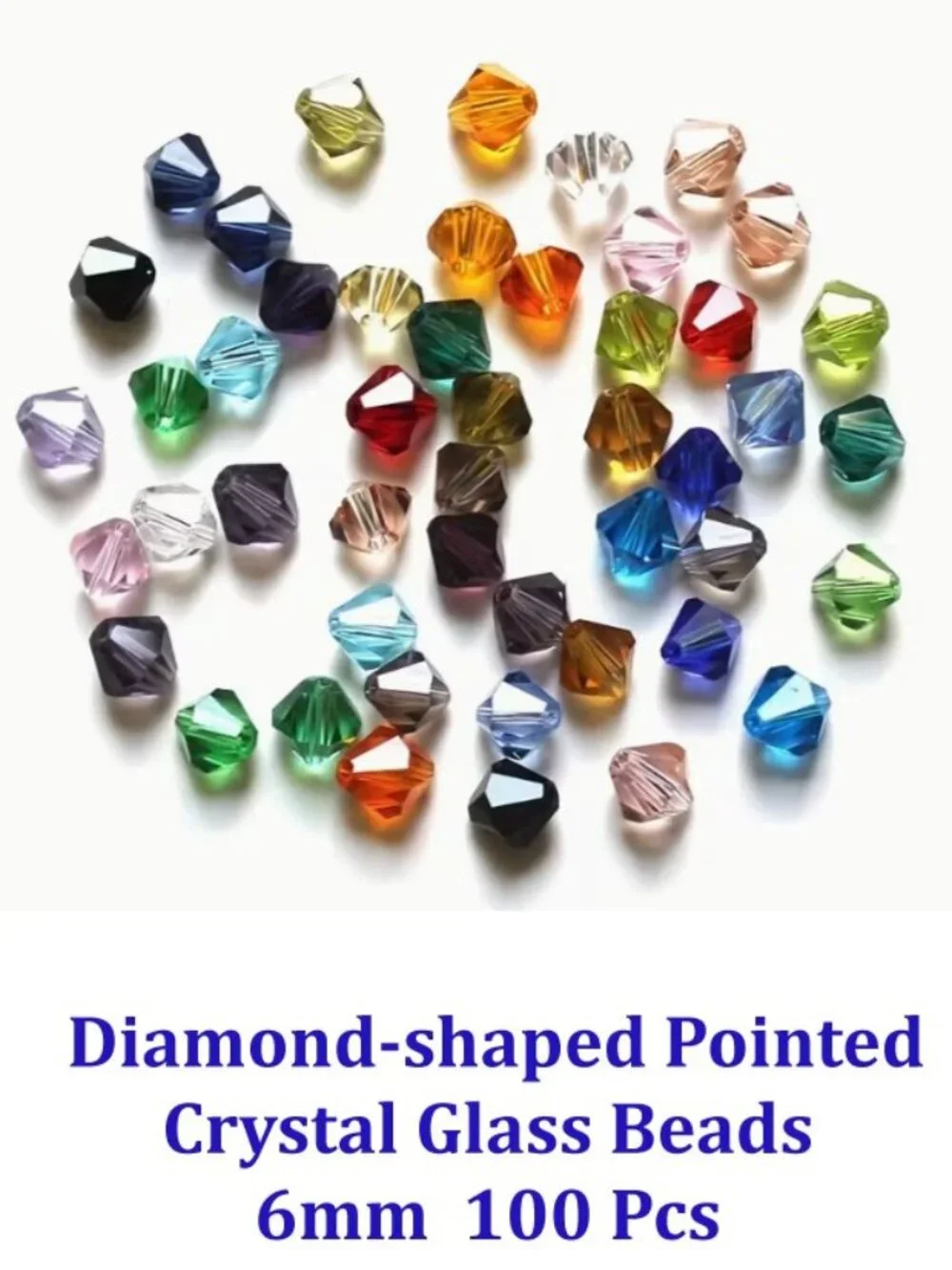 Diamond-shaped Pointed  Crystal Glass Beads  6mm  100 Pcs